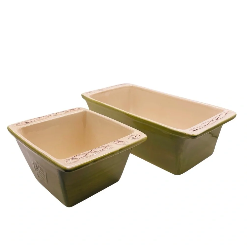 Tastefully Simple Host Collection Olive Green Bread Loaf Baking Pans Set of 2